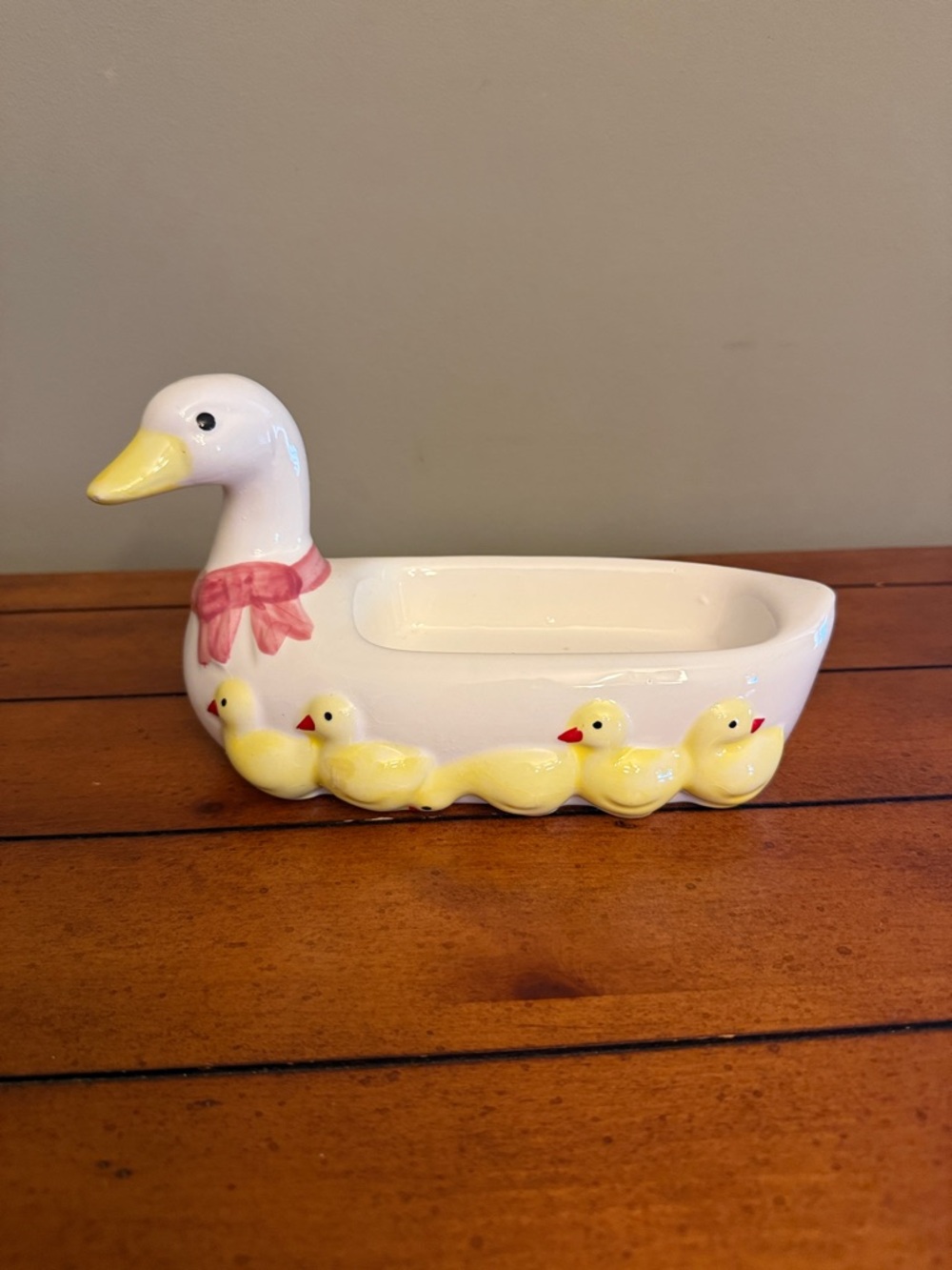 Ceramic White Duck Planter with Yellow Ducklings